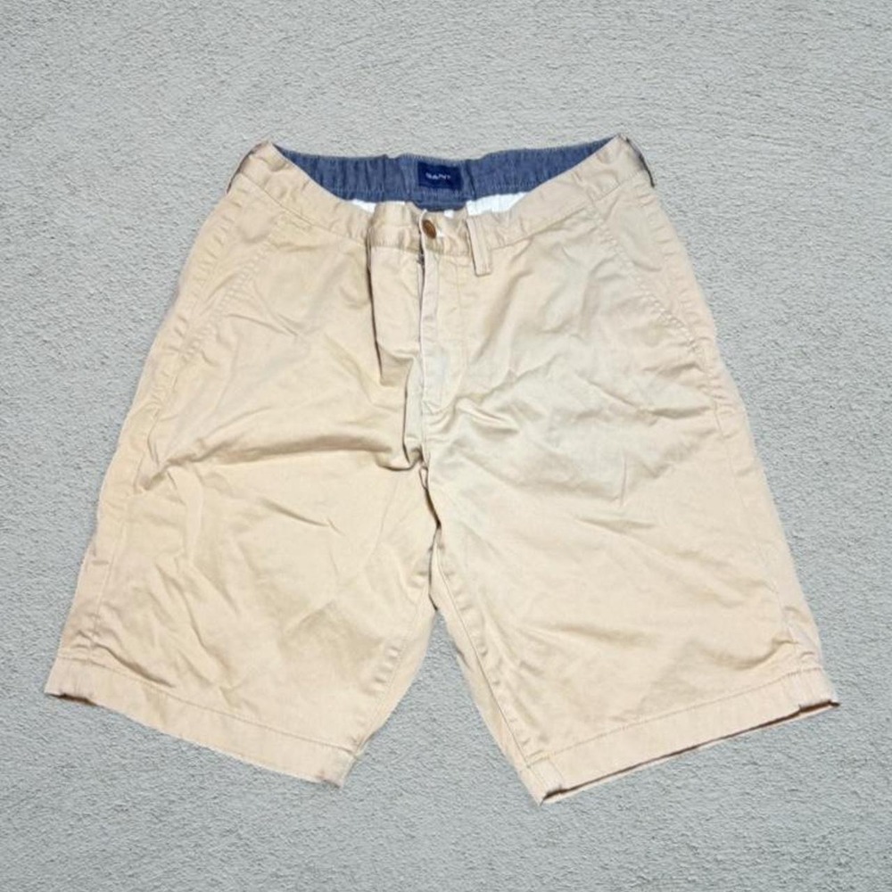 Gant Mens Tan Chino Shorts Blue Waistband Size 30 Preppy Khaki Cotton Blend